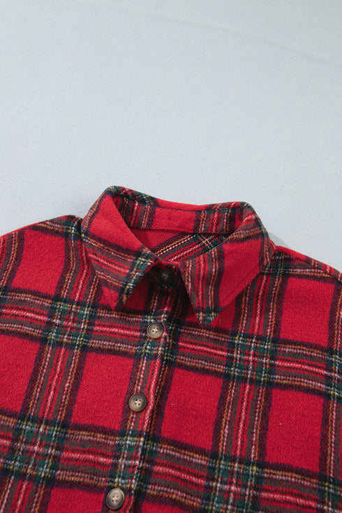 Pure Polyester Plaid Pattern Button Front Shacket