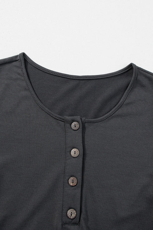 Solid Button Front Long Sleeve Wide Leg Jumpsuit