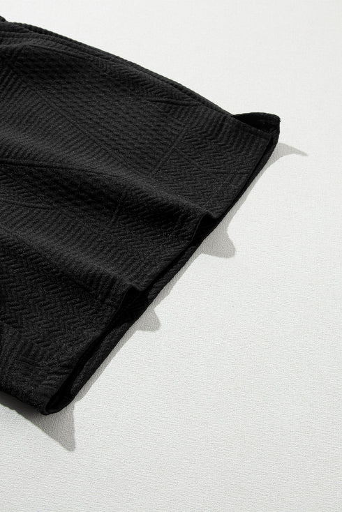 Textured Ruffle Sleeve Split Top Drawstring Short Set