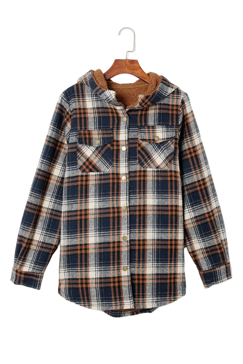 Exclusive Sherpa Fleece Lined Hooded Plaid Shacket