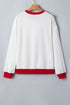 Letter Graphic Waffle Knit Textured Trim Slogan Pullover Sweatshirt