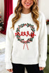 Embroidered Wreath Applique Round Neck Graphic Knit Sweater
