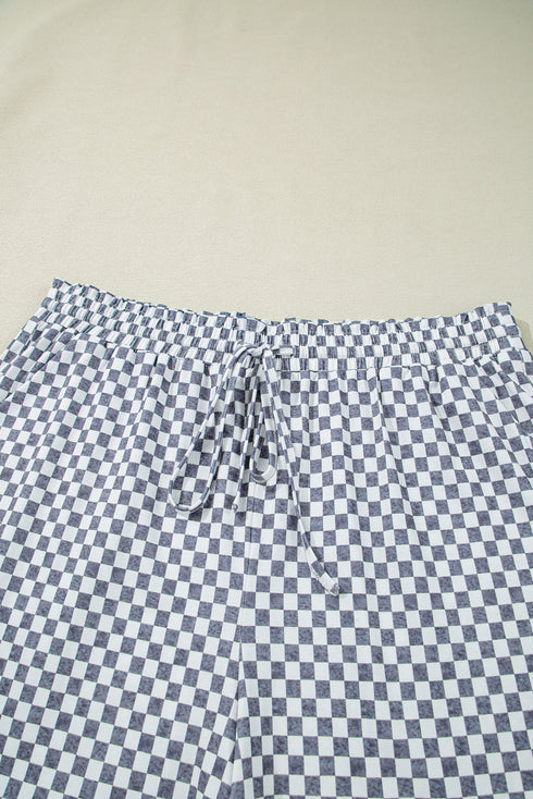 Checkerboard Pattern Lace Up High Waist Shorts