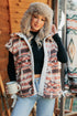 Geometric Print Fleece Metal Button Placket Shift Silhouette Vest