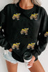 Sequined Western Print Long Sleeve Pullover Sweatshirt
