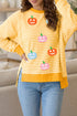 Pumpkin Face Stripe Waffle Knit Slit Pullover Sweatshirt
