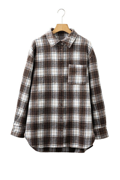 Oversized Flannel Plaid Single Chest Pocket Boyfriend Shacket