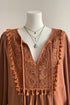 Boho V Neck Embroidered Tassel Long Sleeve Blouse