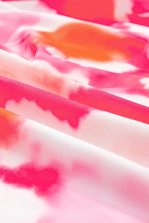 Abstract Burst Print Puff Sleeve Button Front Shirt