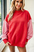Mock Neck Plaid Pattern Sleeve Loose Tunic Sweatshirt