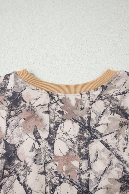 Abstract Woodland Print Long Sleeve Casual Short Set