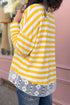 Striped Lace Patchwork V Neck Cotton Long Sleeve Top