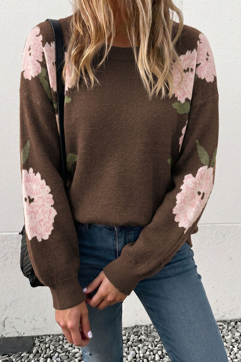 Floral Print Drop Shoulder Relaxed Pullover Sweater