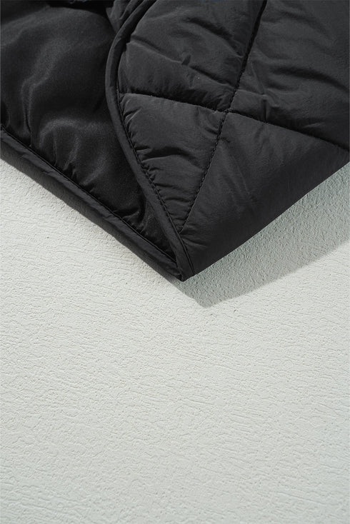 Solid Quilted High Neck Button Up Pocket Vest