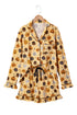 Pumpkin Face Print Ruffle Long Sleeve Two Piece Lounge Set