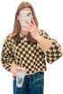Checkered Drop Shoulder Long Sleeve Knit Sweater