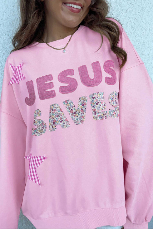 Patchwork Stars Plaid Unique Floral Letters Baggy Sweatshirt