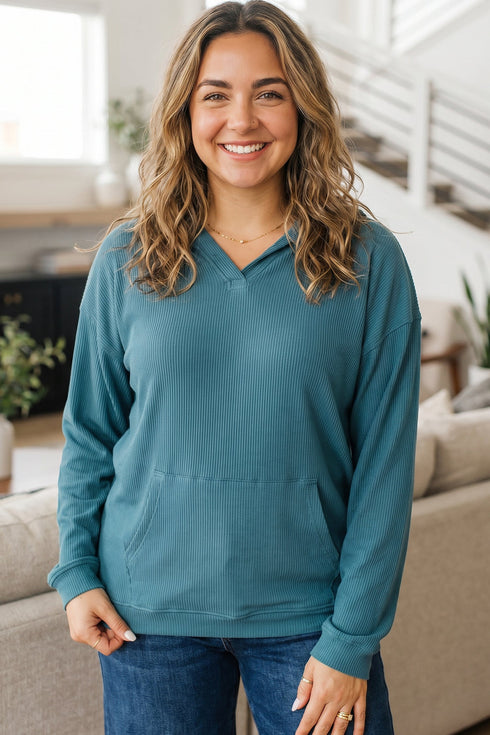 Viscose Ribbed Drop Shoulder Long Sleeve Top