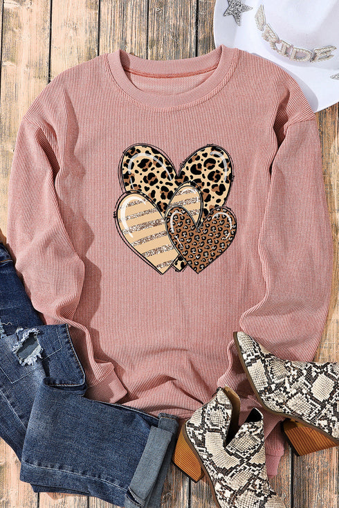 Textured Heart Graphic Drop Shoulder Crew Neck Sweatshirt