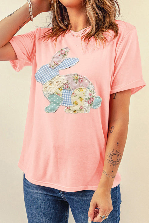 Vibrant Patchwork Bunny Motif Printed Graphic Tee