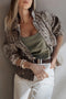 Abstract Camo Print Raw Hem Long Sleeve Collared Jacket
