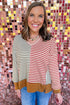 Striped V Neck Oversized Long Sleeve Top