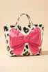 Leopard Print Bow Detail Sleek Structured Tote Handbag