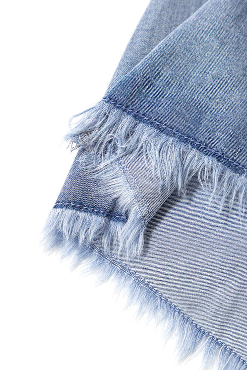 High Waist Lace Up Raw Hem Plus Size Denim Shorts