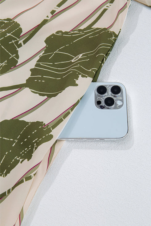 Floral Striped Print Contrast Piping Puff Sleeve Dress