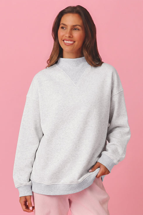 High Neck Ribbed Cuff And Hem Sweatshirt