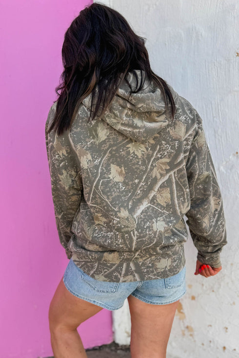 Retro Camouflage Jesus Loves You Print Relaxed Hoodie