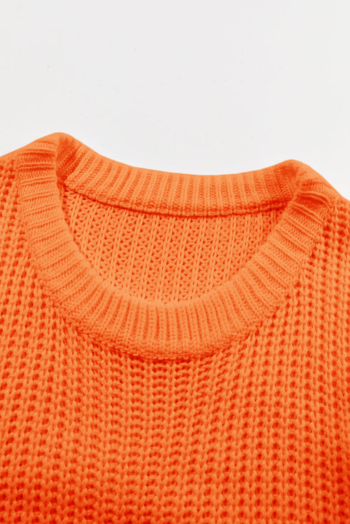 Ribbed Knit Round Neck Slouchy Chunky Sweater