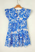 Exclusive Floral Print V Neck Ruffle Sleeve A Line Dress