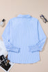 Pinstripe Long Sleeve Smocked Cuff Button Shirt Collar Blouse