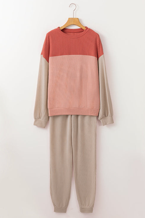 Corded Textured Long Sleeve Pullover And Pant Set