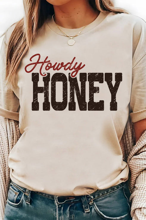 Howdy Honey Western Letter Print Graphic Tee