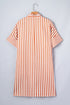 Striped Pinched V Neck Cuffed Shift Mini Dress