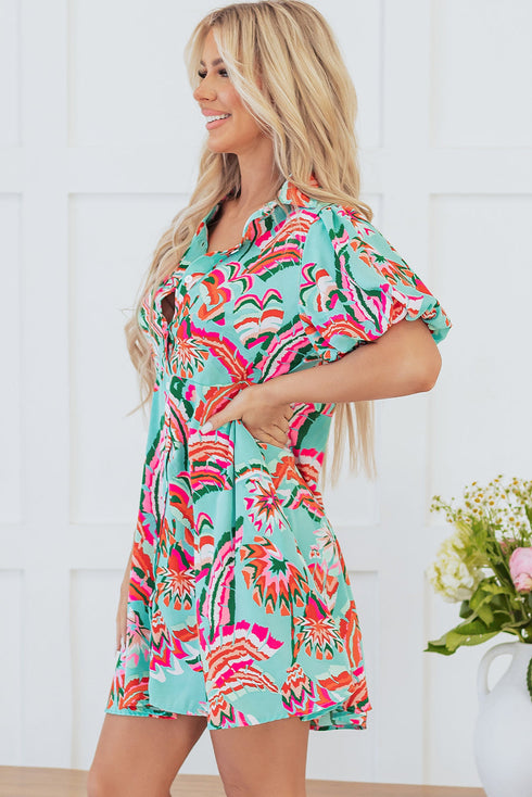 Abstract Lace-up High Waist Buttoned Mini Dress