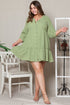 Textured Ruffled Button V Neck A Line Plus Size Dress