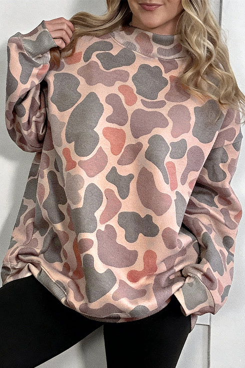 Mock Neck Camouflage Print Western Pullover Sweatshirt