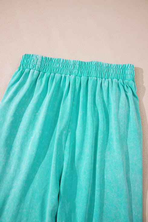 Acid Wash Star Applique Rolled Trim Pants Set