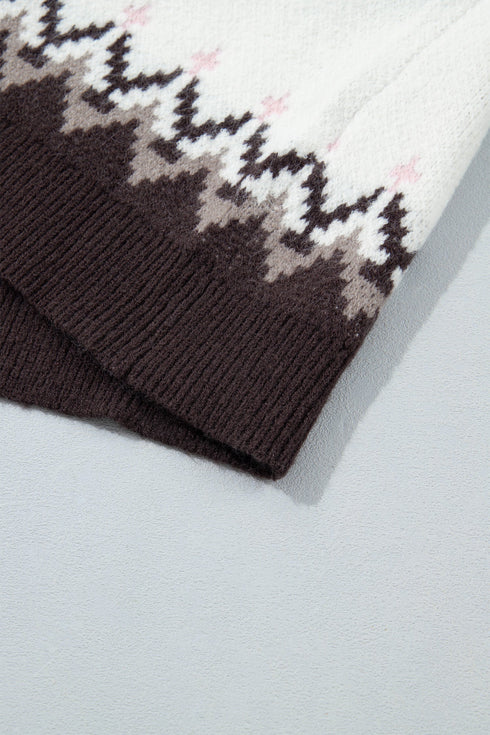 Geometric Pattern Brushed Knit Apres Ski Cardigan