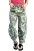 Camo Print Button Fly Straight Leg Ankle Length Jeans