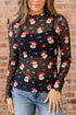 Sheer Novelty Print Stand Neck Long Sleeve Top