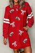 Sequin Rugby Bow Graphic Varsity Striped Sleeve Shift Dress