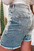 Striped Paisley Mixed Patchwork Raw Hem Denim Shorts