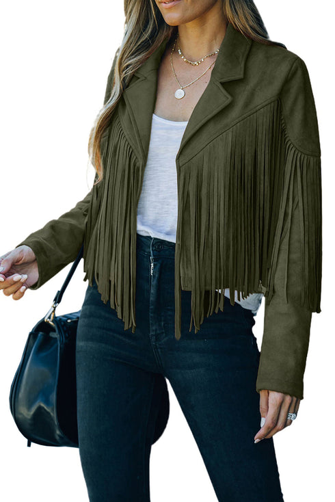 Cropped Faux Suede Western Fringe Tassel Jacket