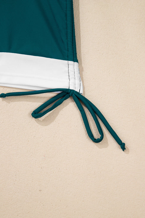 Ruched Side Tie Strap Leaf Print Tankini Set