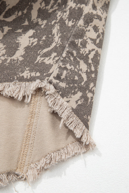 Abstract Camo Print Raw Hem Long Sleeve Collared Jacket