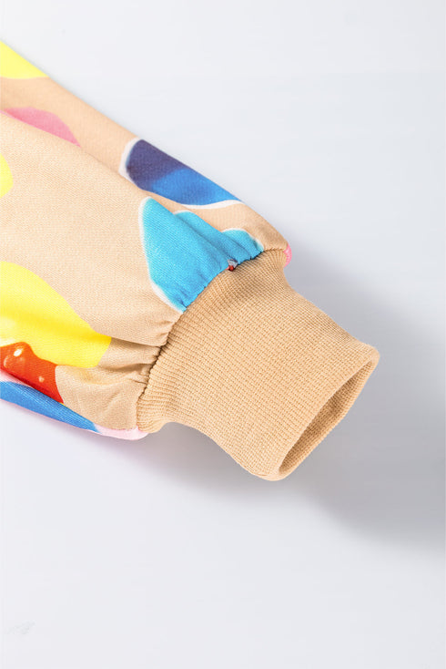 Abstract Animal Print Balloon Sleeve Crew Neck Sweatshirt